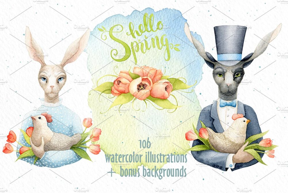 Joly watercolor illustrations collection for Spring and Easter